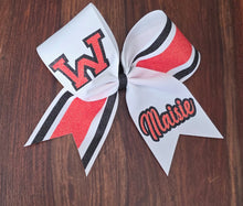 Load image into Gallery viewer, Striped Cheer/Softball/Dance Bow with 2 Names
