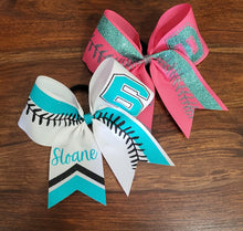 Load image into Gallery viewer, Softball Bow with number and name
