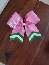 Load image into Gallery viewer, Custom Green or Pink Cheer/Dance /Softball Bow with Name

