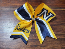 Load image into Gallery viewer, Striped Chevron Tail Cheer Bow with Names
