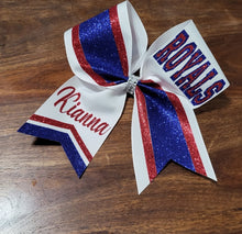 Load image into Gallery viewer, Striped Chevron Tail Cheer Bow with Names
