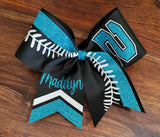 Softball Bow with Stitching number/chevrons/and name