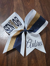 Load image into Gallery viewer, Full glitter Cheerleading bow with senior, year, and name 
