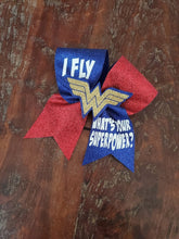 Load image into Gallery viewer, I Base/Fly/Back What's Your SUPERPOWER Cheer Bow
