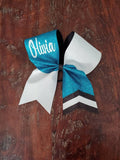 Full glitter Chevron tail cheer bow with 1 name.