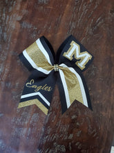 Load image into Gallery viewer, Striped Chevron Tail Cheer Bow with Names
