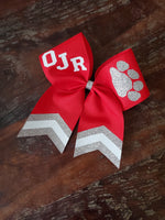 Custom Cheer Bow / Softball Bow / Dance Bow with Chevron Tail and 2 Names