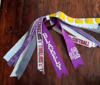 Softball Spirit Ribbons/Hair Streamers/Pony-O's with Name and Number