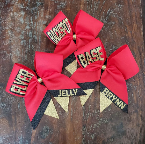 Custom Cheer Bow/Senior Bow/Softball Bow/ with Name and Striped tail