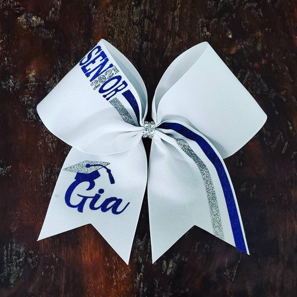 Senior Cheer Bow/ Softball Bow/Dance Bow with Name and Graduation Cap.