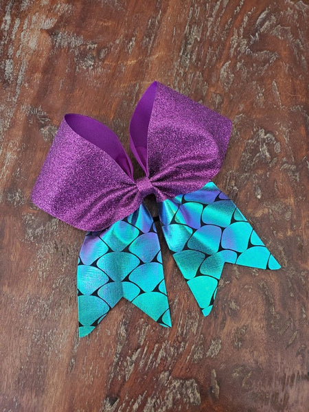 Mermaid Tail Cheer Bow / Disney Bow / Purple and Green Metallic Bow