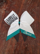 Load image into Gallery viewer, Custom Cheer/Senior/Softball Bow with Name and Striped tail
