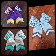 Load image into Gallery viewer, Custom Cheer/ Softball/ Dance Bow with Chevron Tail and 2 Names
