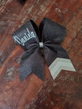 Full glitter Chevron tail cheer bow with 1 name.