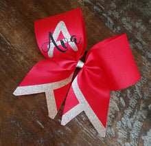 Load image into Gallery viewer, T-Chevron Tail Cheer/Softball/Dance Bow with 2 names.
