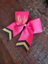 Load image into Gallery viewer, Custom Green or Pink Cheer/Dance /Softball Bow with Name
