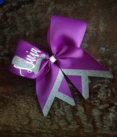 T-Chevron Tail Cheer Bow/Softball Bow/Dance Bow with 2 names.