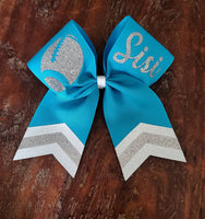 Custom Cheer Bow / Softball Bow / Dance Bow with Chevron Tail and 2 Names