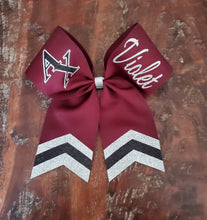 Load image into Gallery viewer, Custom Cheer/ Softball/ Dance Bow with Chevron Tail and 2 Names

