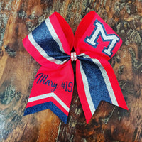 Striped Chevron Tail Cheer Bow /Softball Bow/Dance Bow with Name