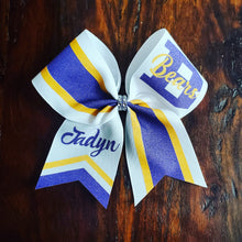 Load image into Gallery viewer, Striped Chevron Tail Cheer Bow with Names
