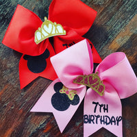 Birthday Princess Cheer Bow with Name and Crown.
