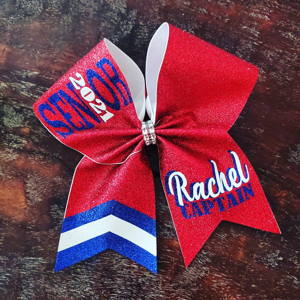 FULL Glitter Chevron Tail Senior Cheer Bow with Name