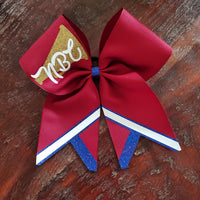 Layered Chevron tail Cheer Bow /Softball Bow/Dance Bow with Name.
