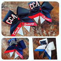Custom Cheer Bow/Senior Bow/Softball Bow/ with Name and Striped tail