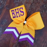 Custom Purple/Orange/Yellow Cheer Bow /Dance Bow / Softball Bow with Name