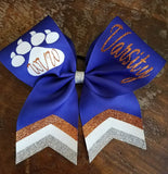 Custom Chevron Tail Cheer Bow/Softball Bow/Dance Bow with 2 names.