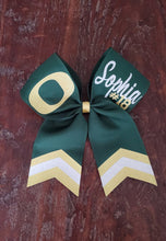 Load image into Gallery viewer, Custom Cheer/ Softball/ Dance Bow with Chevron Tail and 2 Names
