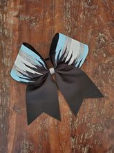 Load image into Gallery viewer, Blue, Black, White and Silver Paint Drip Cheer Bow
