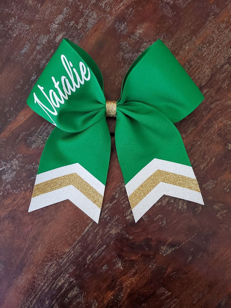 Custom Green/Pink Cheer Bow /Dance Bow /Softball Bow with Name