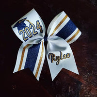 Senior Striped Cheer Bow/Graduation Bow/ with Name