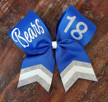 Load image into Gallery viewer, Custom Cheer/ Softball/ Dance Bow with Chevron Tail and 2 Names

