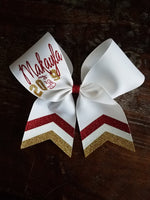 Custom Chevron Tail Cheer Bow/Softball Bow/Dance Bow with 2 names.