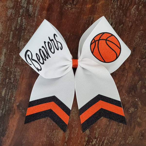 Custom Cheer Bow / Softball Bow / Dance Bow with Chevron Tail and 2 Names