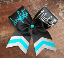 Load image into Gallery viewer, Custom Cheer/ Softball/ Dance Bow with Chevron Tail and 2 Names
