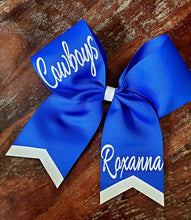 Load image into Gallery viewer, electric blue ribbon with white glitter and custom names
