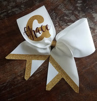 T-Chevron Tail Cheer Bow/Softball Bow/Dance Bow with 2 names.