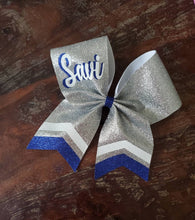 Load image into Gallery viewer, FULL Glitter Chevron Tail Cheer/Dance/Competition Bow with 2 Names.
