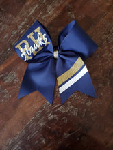 Load image into Gallery viewer, Custom Navy gold and white striped bow 

