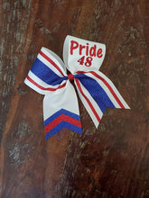 Load image into Gallery viewer, Striped Chevron Tail Cheer/Softball/Dance Bow with Name
