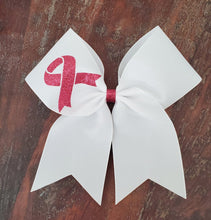 Load image into Gallery viewer, Cancer Awareness Ribbon Cheer/Dance/Softball bow.
