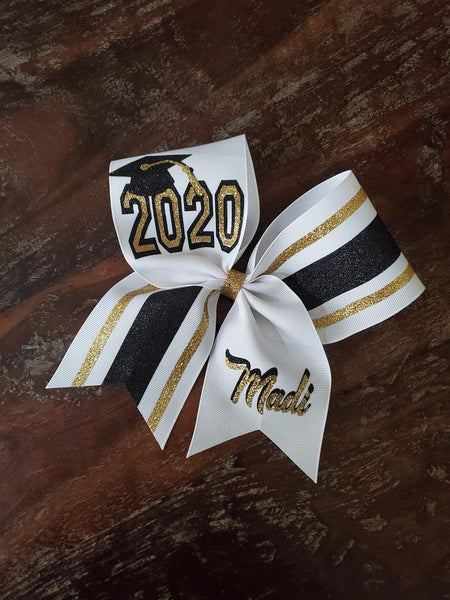 Senior Striped Cheer Bow/Graduation Bow/ with Name