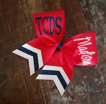 Load image into Gallery viewer, Custom Cheer/ Softball/ Dance Bow with Chevron Tail and 2 Names

