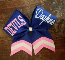 Load image into Gallery viewer, Custom Cheer/ Softball/ Dance Bow with Chevron Tail and 2 Names
