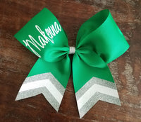Custom Green/Pink Cheer Bow /Dance Bow /Softball Bow with Name