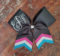 Custom Chevron Tail Cheer Bow/Softball Bow/Dance Bow with 2 names.
